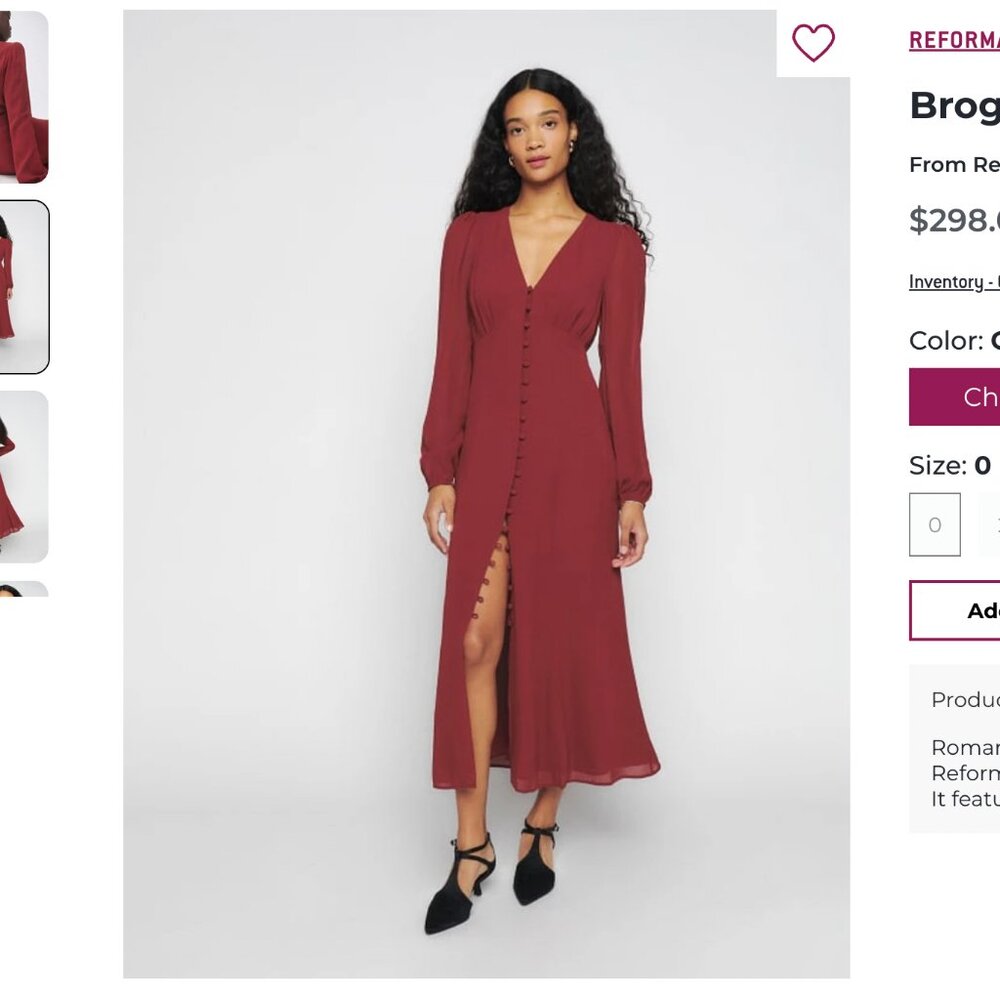 Reformation Brogan Long Sleeve Button Front Midi Dress, size 10